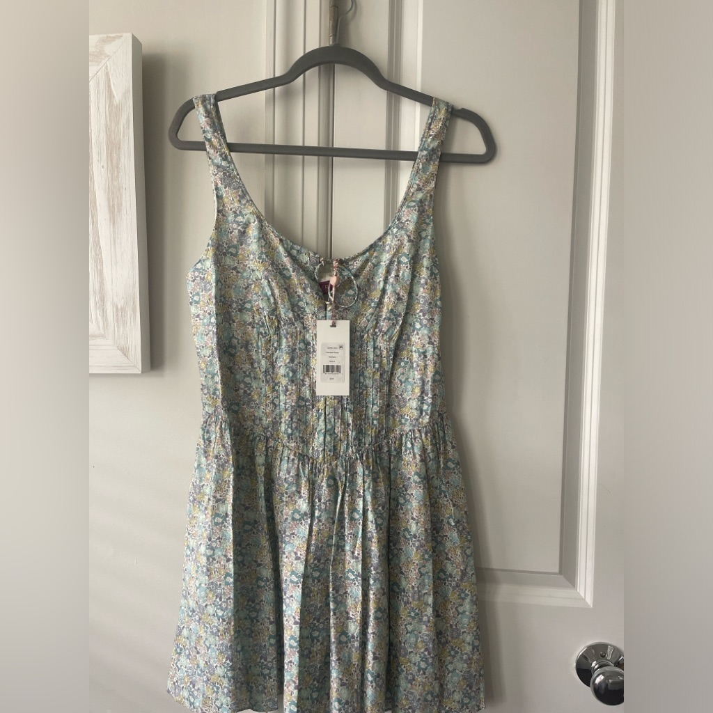 Loveshackfancy Floral Midi Dress In Pastel Blue And Cream